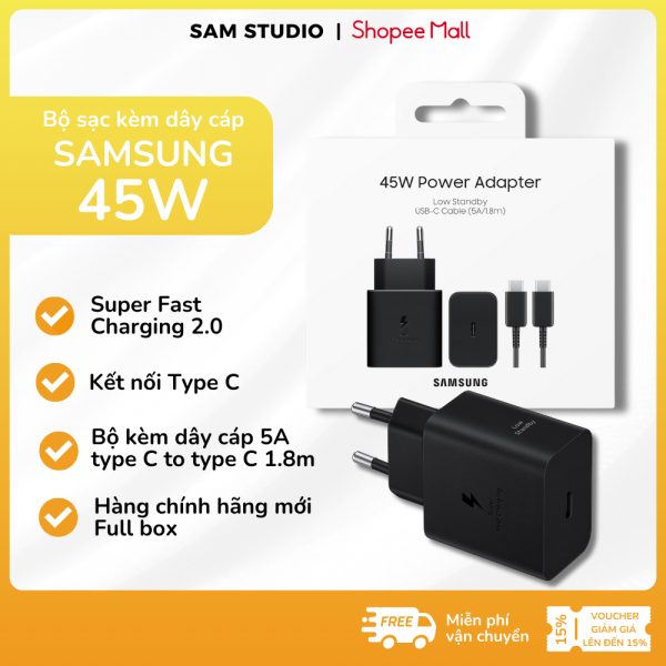 Bộ sạc nhanh 45W Samsung chính hãng FULLBOX dây 5A 1m8